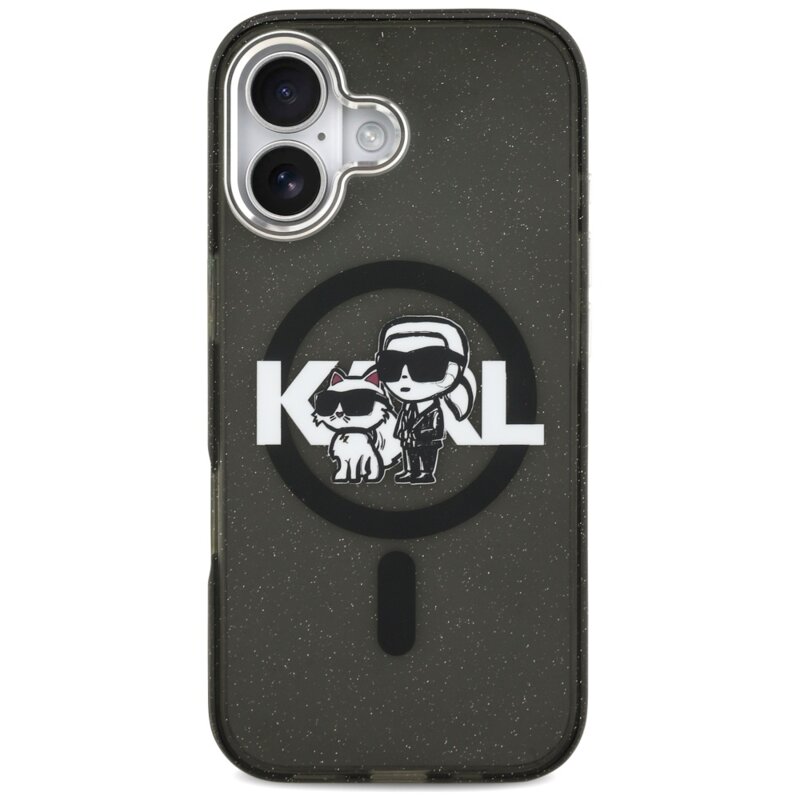 Husa iPhone 17 Karl Lagerfeld IML Glitter Karl & Choupette Sketch Logo MagSafe, negru, KLHMP17SHGKCGKBK