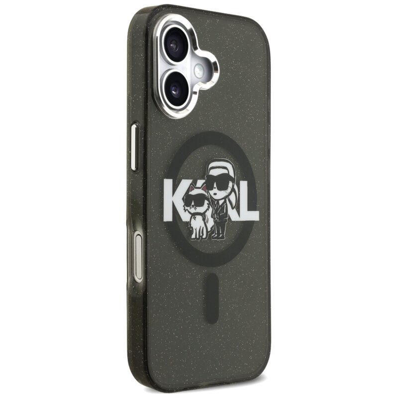 Husa iPhone 17 Karl Lagerfeld IML Glitter Karl & Choupette Sketch Logo MagSafe, negru, KLHMP17SHGKCGKBK