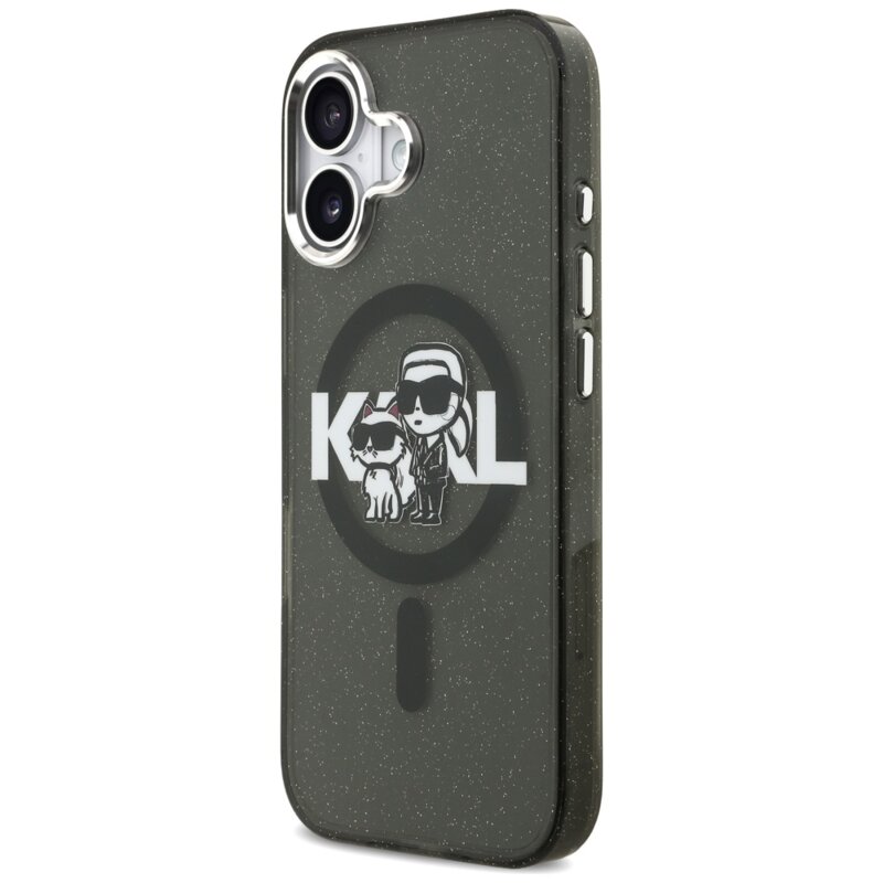 Husa iPhone 17 Karl Lagerfeld IML Glitter Karl & Choupette Sketch Logo MagSafe, negru, KLHMP17SHGKCGKBK