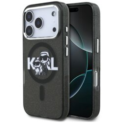 Husa iPhone 17 Pro Karl Lagerfeld IML Glitter Karl & Choupette Sketch Logo MagSafe, negru, KLHMP17LHGKCGKBK