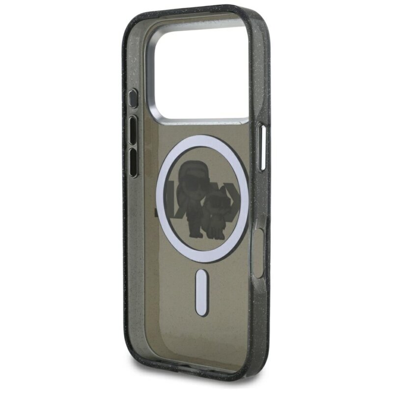 Husa iPhone 17 Pro Karl Lagerfeld IML Glitter Karl & Choupette Sketch Logo MagSafe, negru, KLHMP17LHGKCGKBK