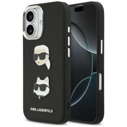 Husa iPhone 17 Karl Lagerfeld FW Grained Karl & Choupette Heads Pins & Logo, negru, KLHCP17SPSFDHPOK