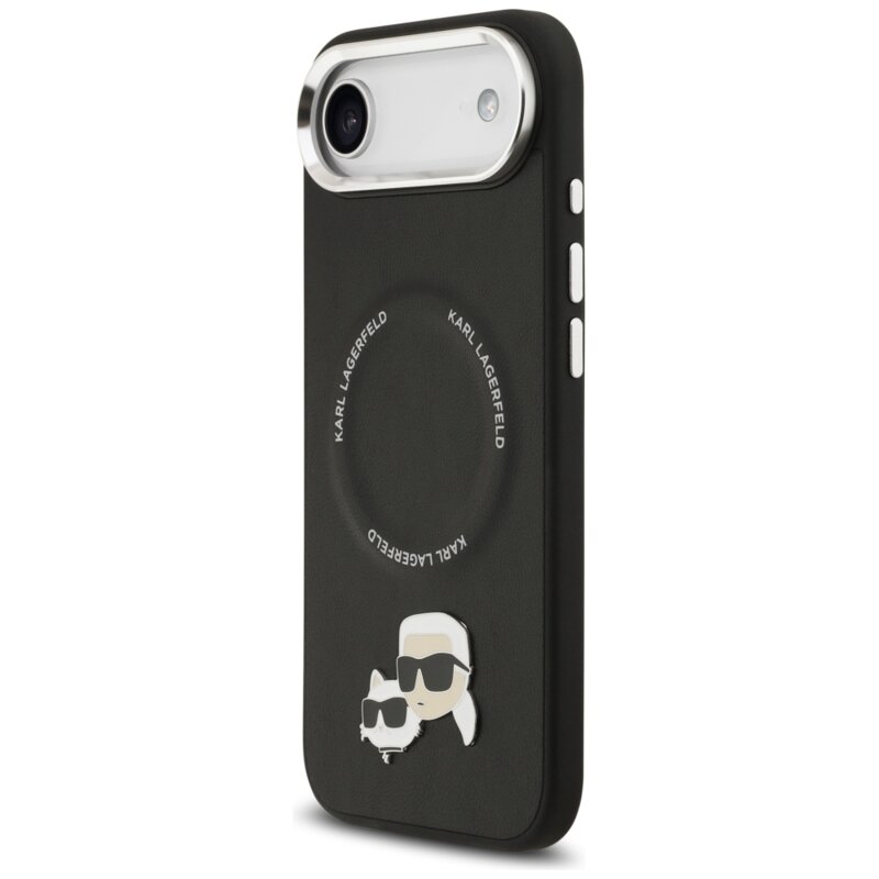 Husa iPhone 17 Air Karl Lagerfeld Leather Karl & Choupette Pins MagSafe, negru, KLHMP17MPSMLRKCK