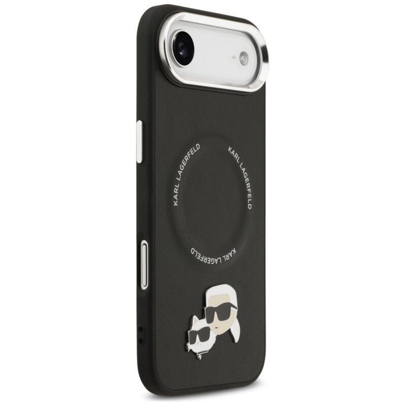 Husa iPhone 17 Air Karl Lagerfeld Leather Karl & Choupette Pins MagSafe, negru, KLHMP17MPSMLRKCK
