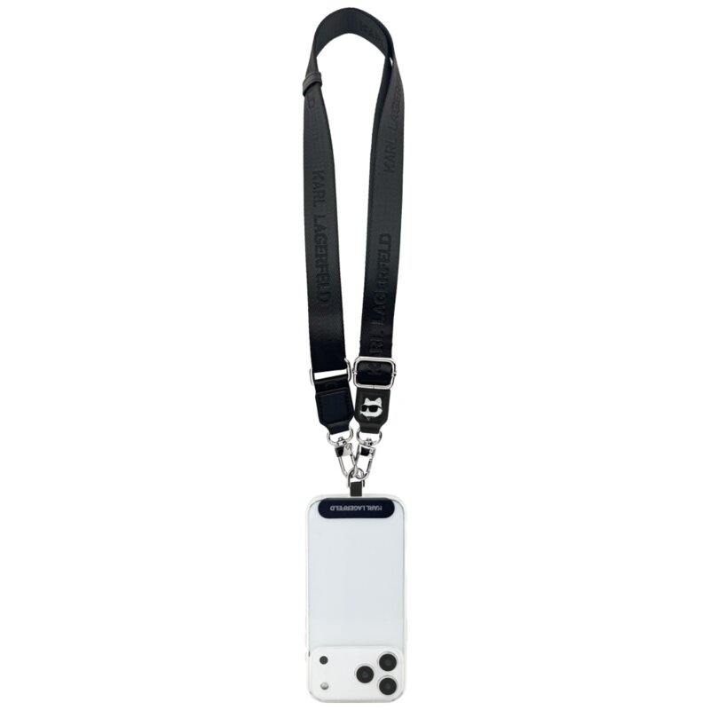Lanyard Karl Lagerfeld Universal Tether Patch Choupette Metal Logo, negru, KLUCNCHPSPK