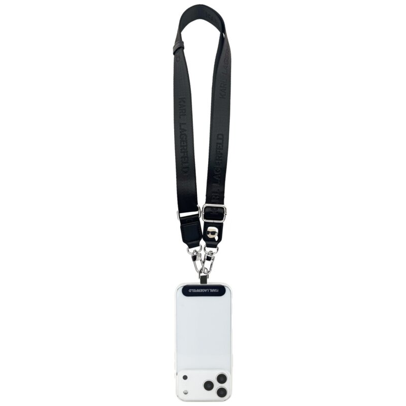 Lanyard Karl Lagerfeld Universal Tether Patch Karl Metal Logo, negru, KLUCNKHPSPK
