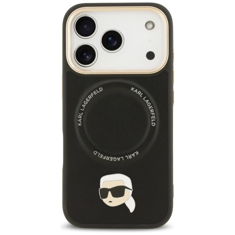 Husa iPhone 17 Pro Karl Lagerfeld Hardcase Big Strap Karl Metal Logo MagSafe, negru, KLHMP17LPCRLRKLK