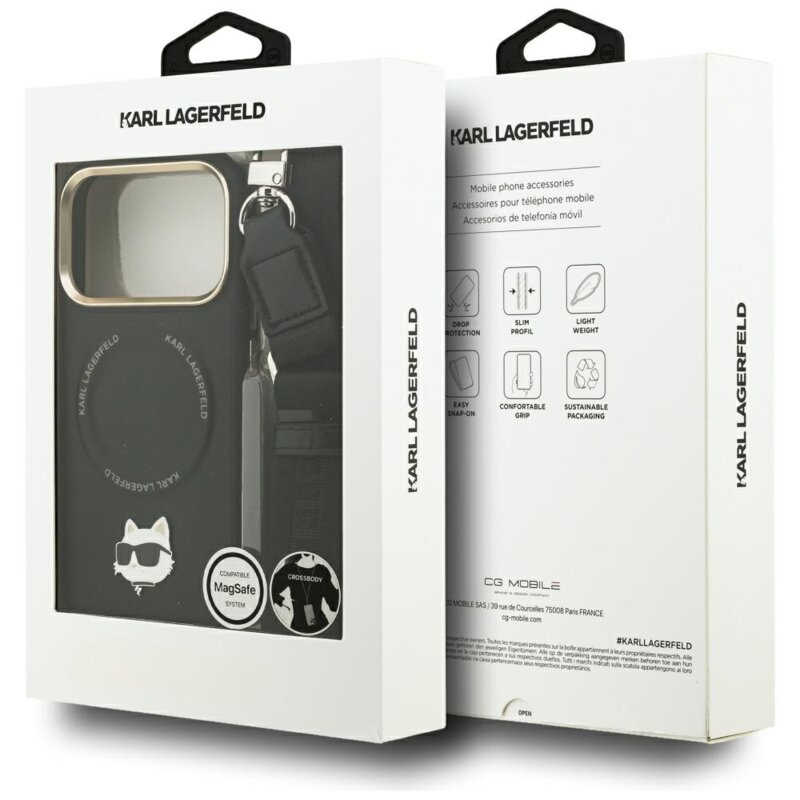 Husa iPhone 17 Pro Karl Lagerfeld Hardcase Hardcase Big Strap Karl Metal Logo MagSafe, negru, KLHMP17LPCRLRCHK