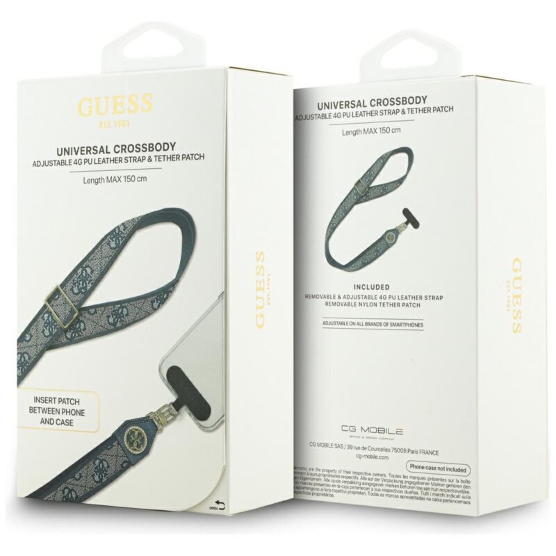 Lanyard telefon universal Guess 4G Strass Metal Logo, albastru, GUUCNP4DGMB