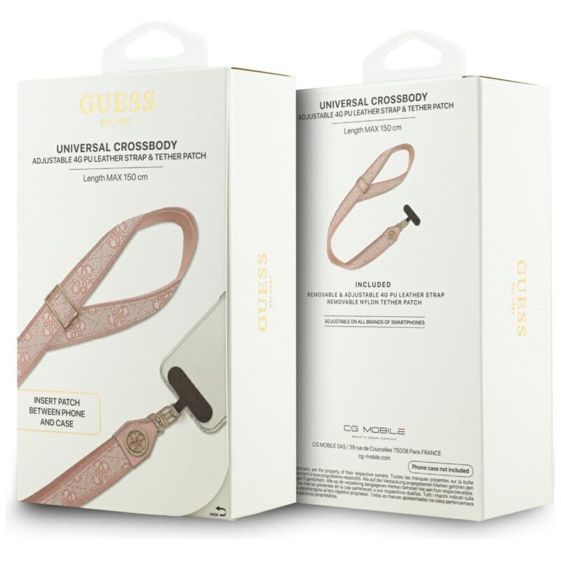 Lanyard telefon universal Guess 4G Strass Metal Logo, roz, GUUCNP4DGMP
