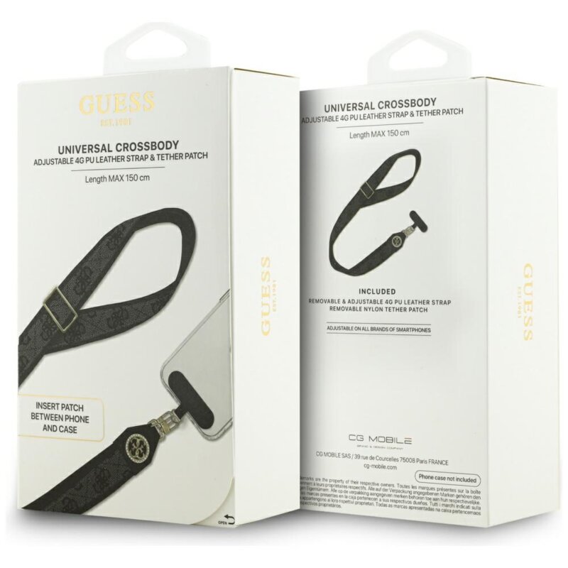 Lanyard telefon universal Guess 4G Strass Metal Logo, negru, GUUCNP4DGMK