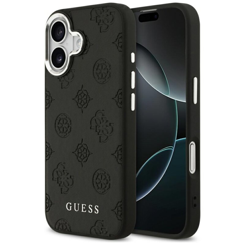Husa iPhone 17 Guess Peony Hot Stamp Script MagSafe, negru, GUHMP17SPSPOSSSK