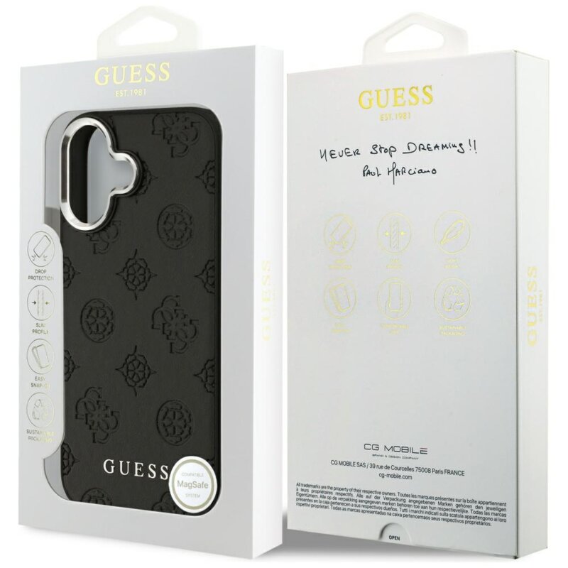 Husa iPhone 17 Guess Peony Hot Stamp Script MagSafe, negru, GUHMP17SPSPOSSSK