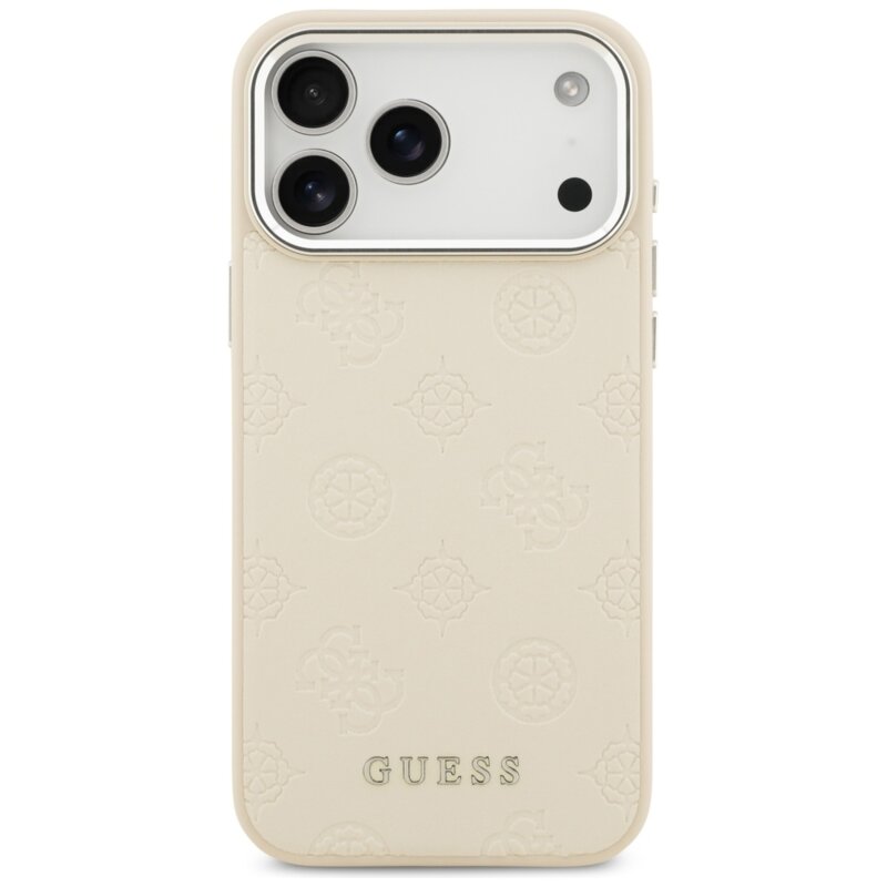 Husa iPhone 17 Pro Max Guess Peony Hot Stamp Script MagSafe, bej, GUHMP17XPSPOSSSE