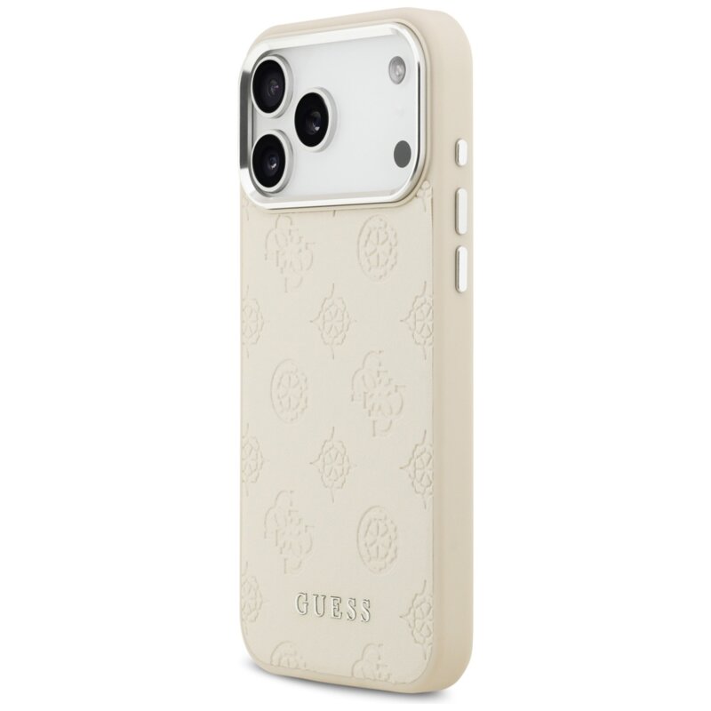 Husa iPhone 17 Pro Max Guess Peony Hot Stamp Script MagSafe, bej, GUHMP17XPSPOSSSE