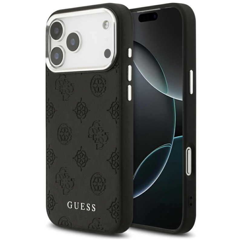 Husa iPhone 17 Pro Max Guess Peony Hot Stamp Script MagSafe, negru, GUHMP17XPSPOSSSK