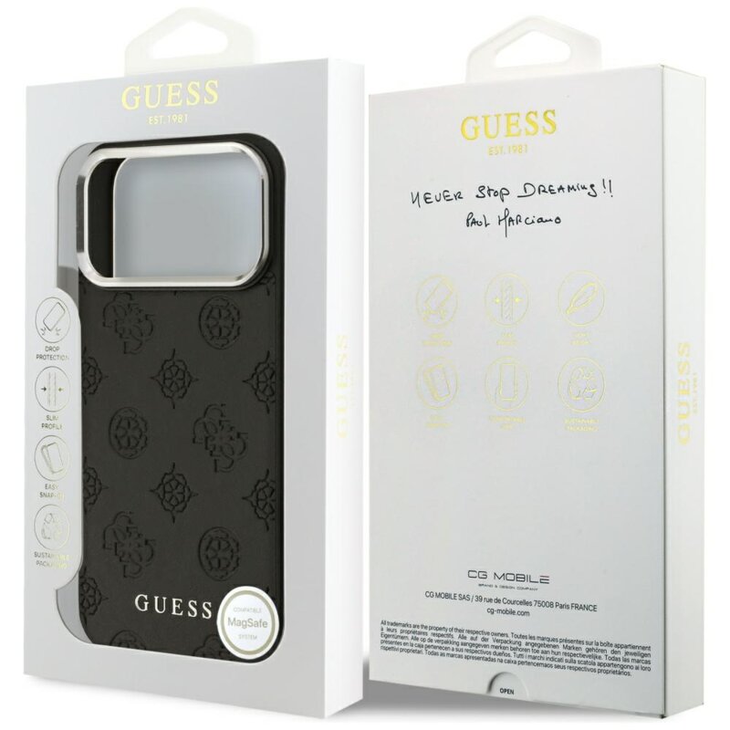 Husa iPhone 17 Pro Max Guess Peony Hot Stamp Script MagSafe, negru, GUHMP17XPSPOSSSK