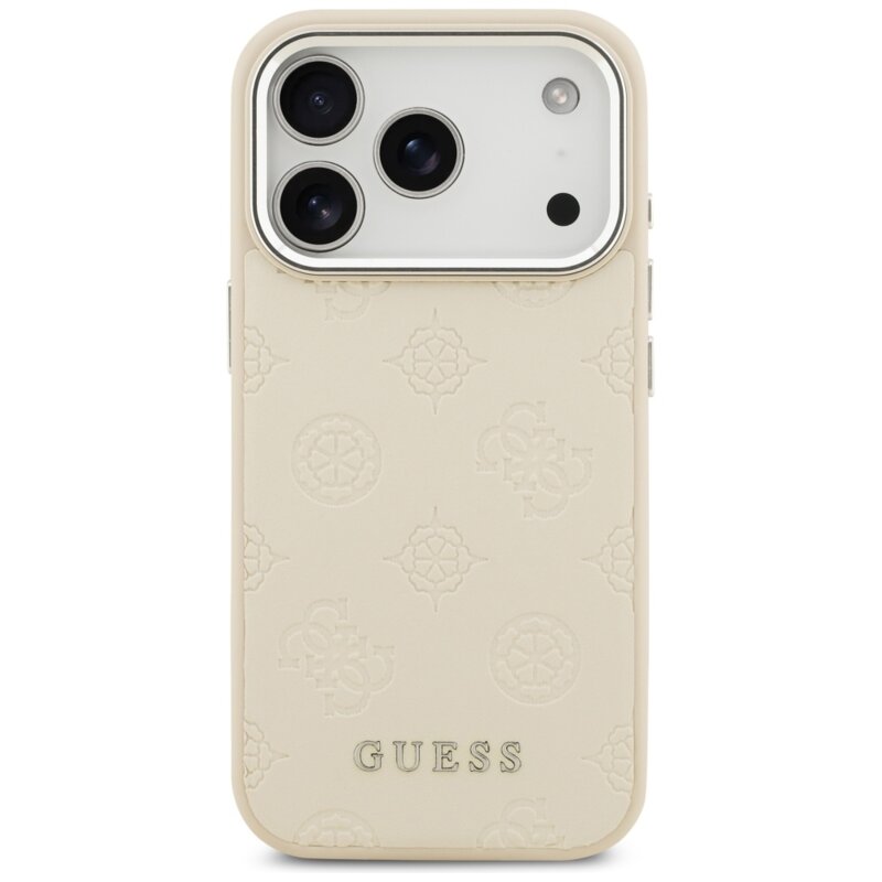 Husa iPhone 17 Pro Guess Peony Hot Stamp Script MagSafe, bej, GUHMP17LPSPOSSSE