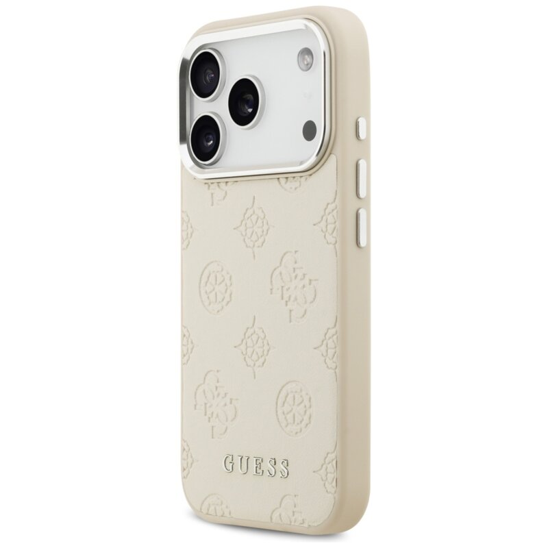Husa iPhone 17 Pro Guess Peony Hot Stamp Script MagSafe, bej, GUHMP17LPSPOSSSE