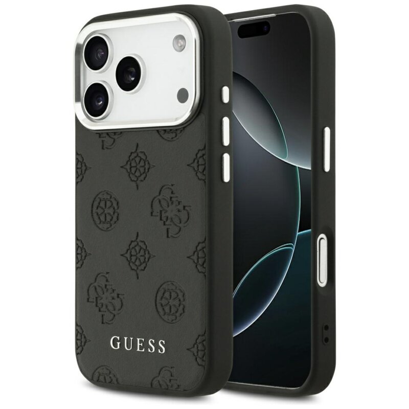 Husa iPhone 17 Pro Guess Peony Hot Stamp Script MagSafe, negru, GUHMP17LPSPOSSSK
