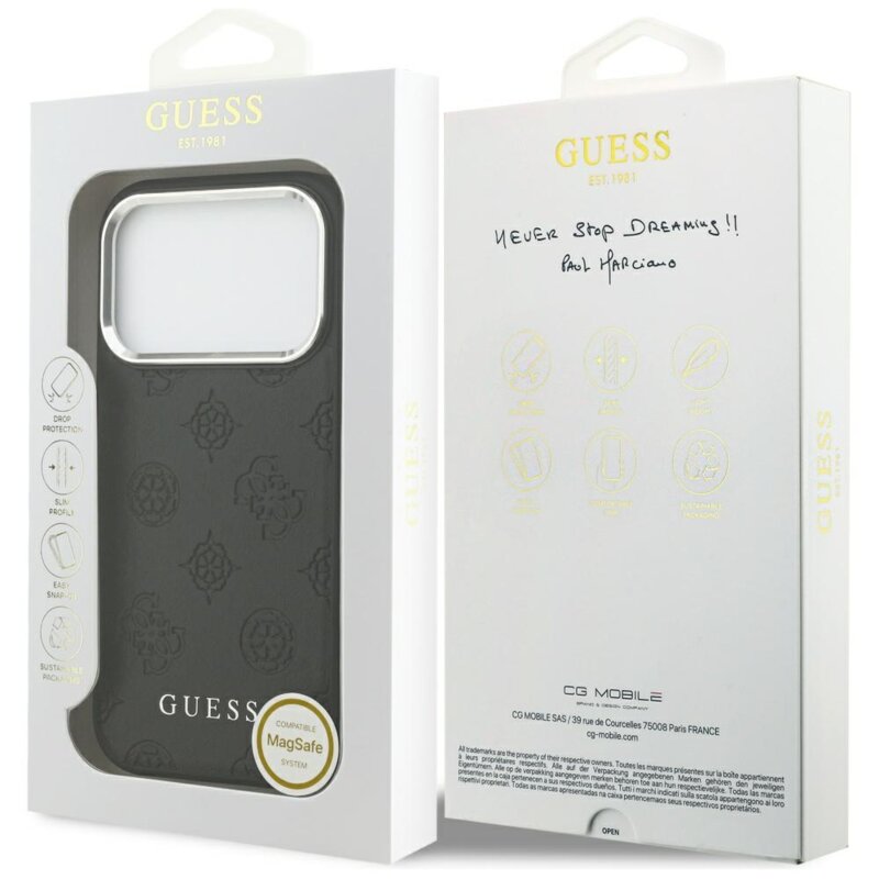 Husa iPhone 17 Pro Guess Peony Hot Stamp Script MagSafe, negru, GUHMP17LPSPOSSSK