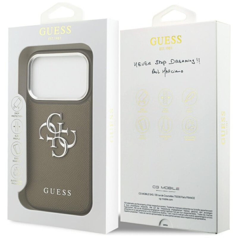 Husa originala Guess iPhone 17 Pro Hardcase Grained Big 4G Classic Logo, maro, GUHCP17LPG4SMCEW