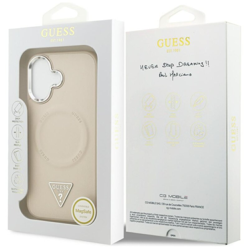 Husa originala Guess iPhone 17 Hardcase Triangle Logo MagSafe, bej, GUHMP17SPSDTSCME