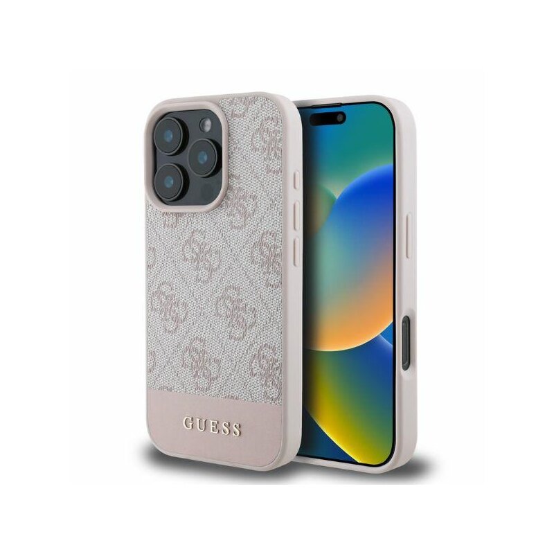 Husa originala Guess iPhone 16 Pro Hardcase 4G Bottom Stripe, roz, GUHCP16LG4GLPI