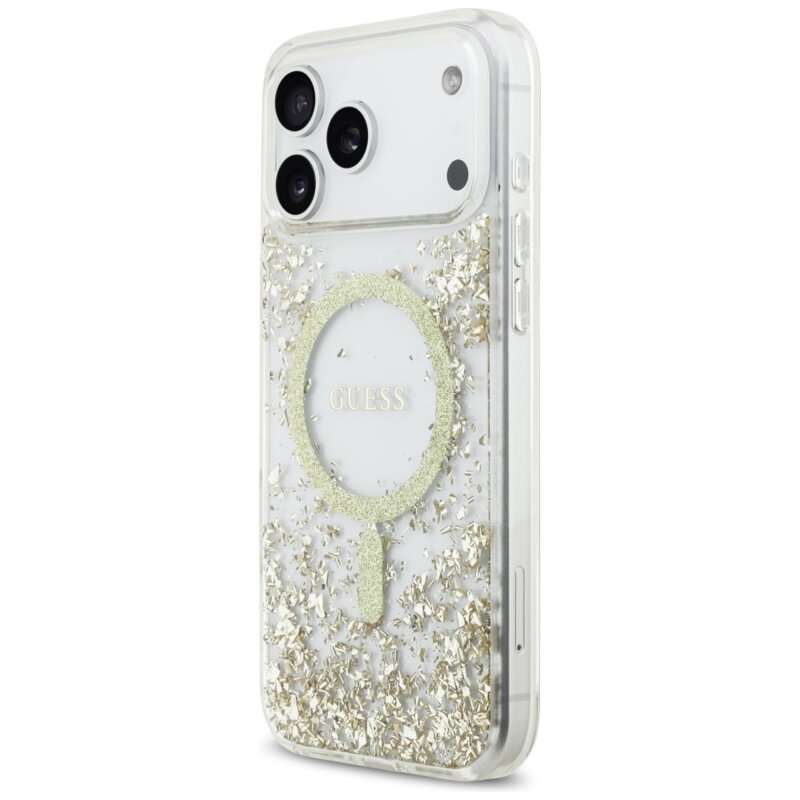 Husa originala Guess iPhone 17 Pro Max Resin Bottom Glitter MagSafe, auriu, GUHMP17XRGRGED