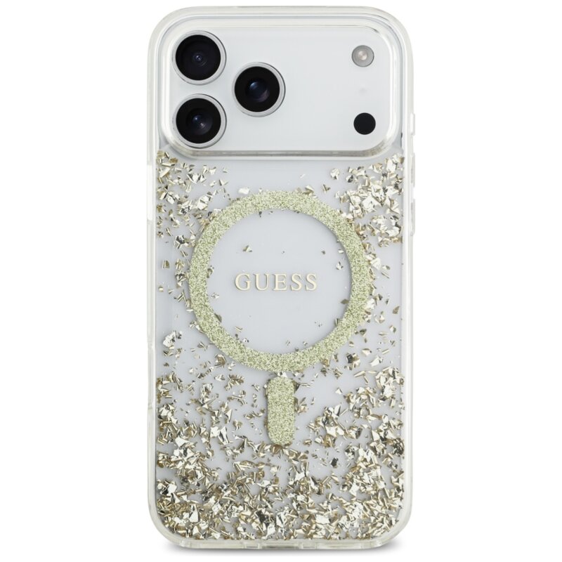 Husa originala Guess iPhone 17 Pro Max Resin Bottom Glitter MagSafe, auriu, GUHMP17XRGRGED