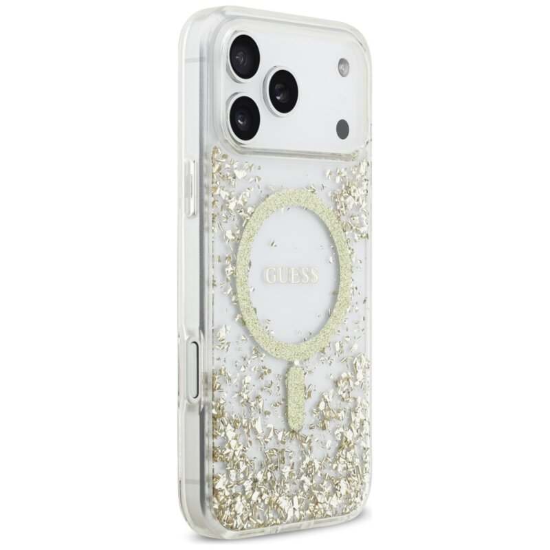 Husa originala Guess iPhone 17 Pro Max Resin Bottom Glitter MagSafe, auriu, GUHMP17XRGRGED