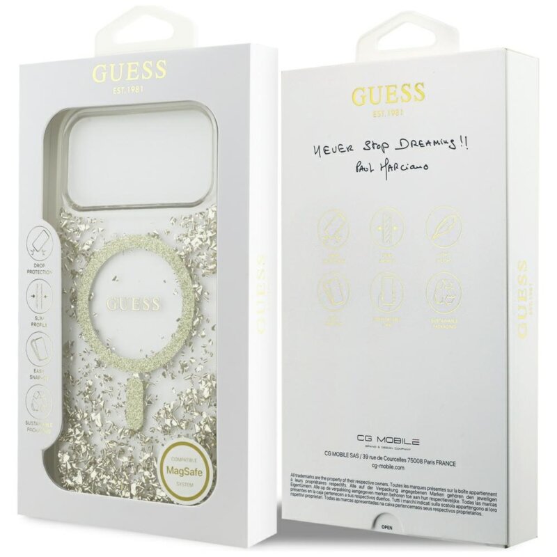 Husa originala Guess iPhone 17 Pro Max Resin Bottom Glitter MagSafe, auriu, GUHMP17XRGRGED