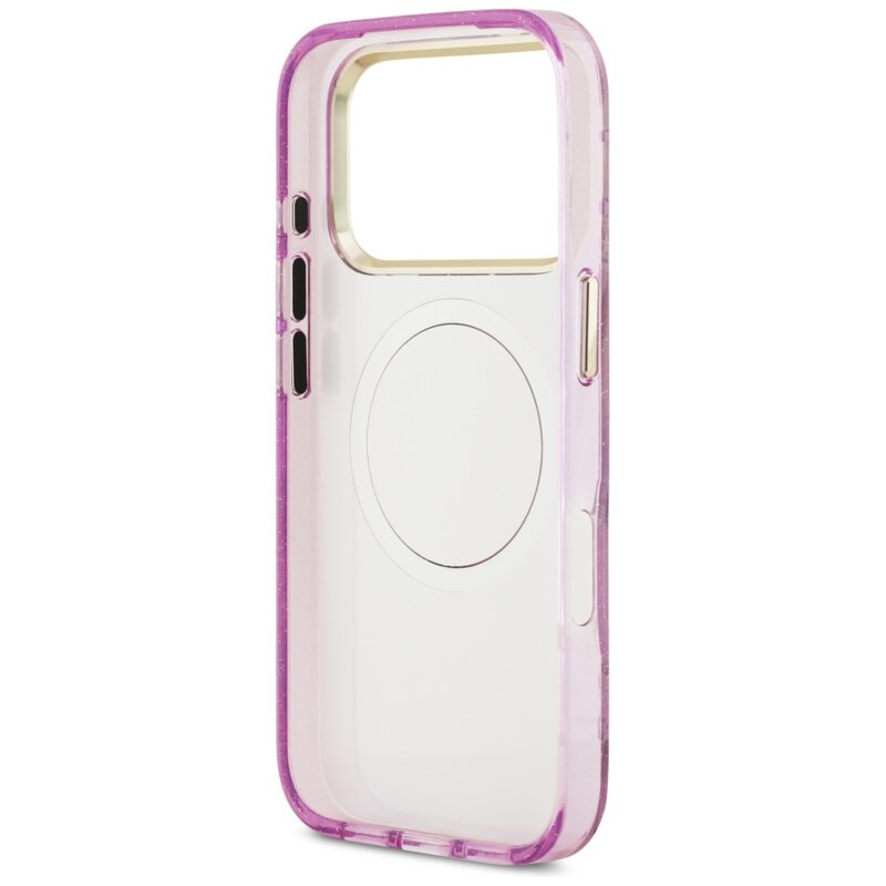 Husa iPhone 17 Pro Max originala Guess IML Glitter Flowers Triangle MagSafe, mov, GUHMP17XHFLPEDU