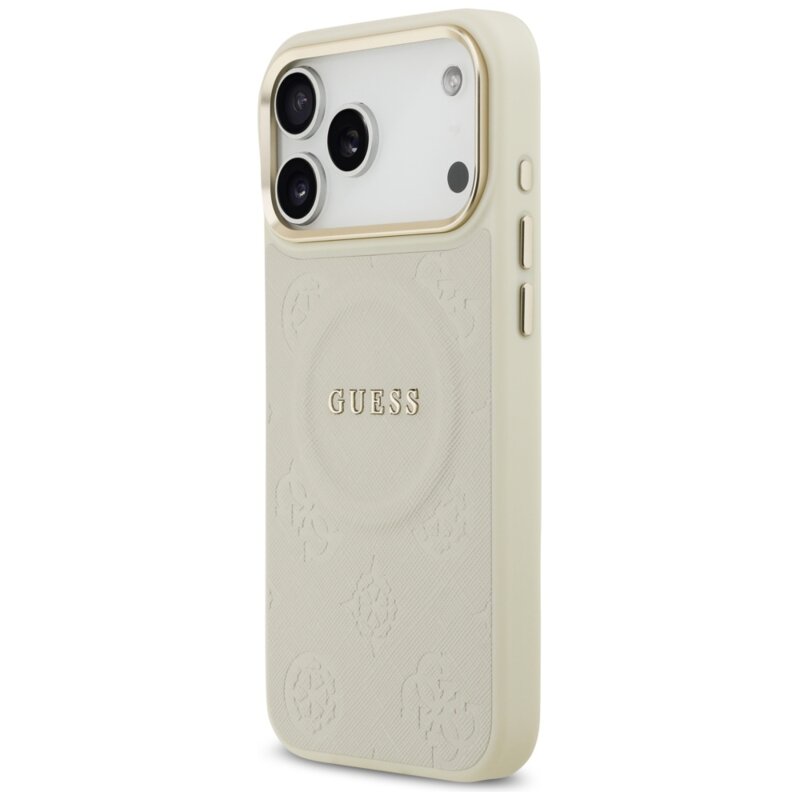 Husa Guess Peony Hot Stamp MagSafe iPhone 17 Pro Max, bej, GUHMP17XPSAMSECE