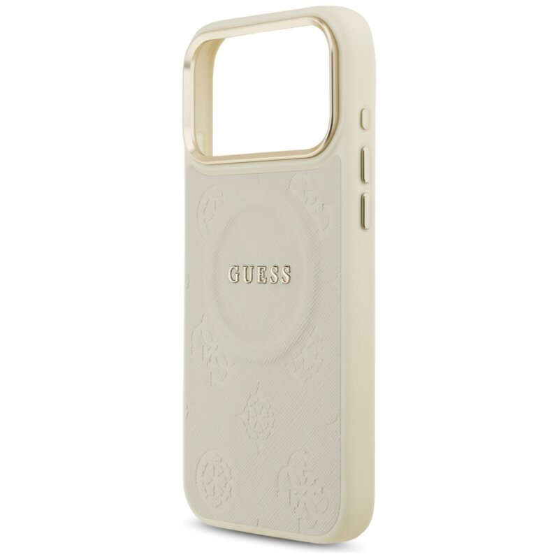 Husa Guess Peony Hot Stamp MagSafe iPhone 17 Pro Max, bej, GUHMP17XPSAMSECE