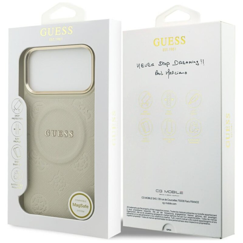 Husa Guess Peony Hot Stamp MagSafe iPhone 17 Pro Max, bej, GUHMP17XPSAMSECE