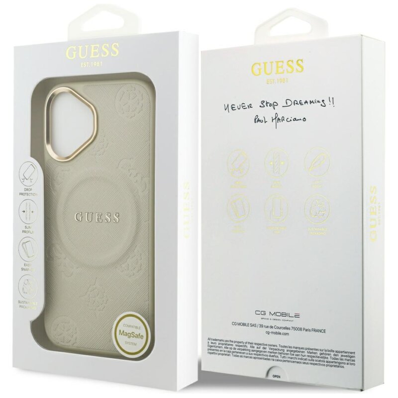 Husa Guess Peony Hot Stamp MagSafe iPhone 17, bej, GUHMP17SPSAMSECE