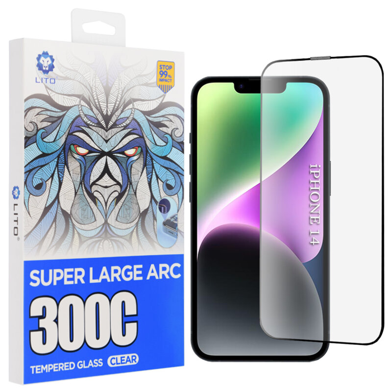 Folie sticla iPhone 14 Lito D+ Max 300C, transparenta