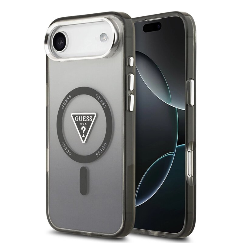 Husa iPhone 17 Air originala Guess IML Gradient Triangle Logo MagSafe, negru, GUHMP17MHGTMLCGK