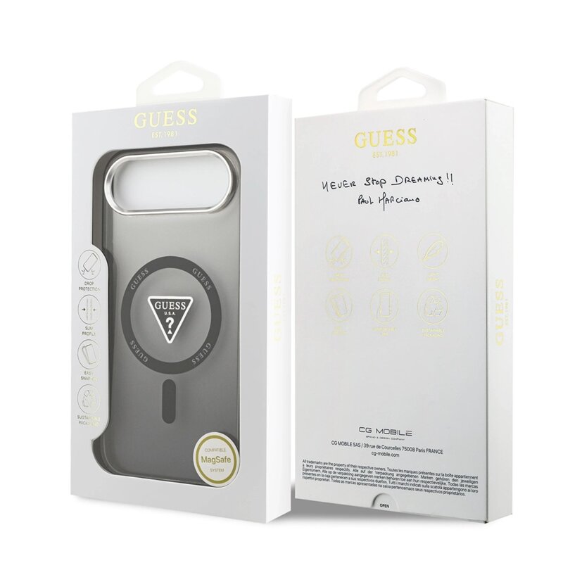 Husa iPhone 17 Air originala Guess IML Gradient Triangle Logo MagSafe, negru, GUHMP17MHGTMLCGK