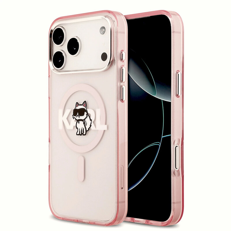 Husa iPhone 17 Pro Max Karl Lagerfeld IML Choupette Sketch Logo MagSafe, roz, KLHMP17XHGCHGKBP