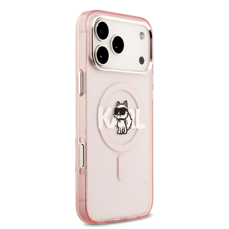 Husa iPhone 17 Pro Max Karl Lagerfeld IML Choupette Sketch Logo MagSafe, roz, KLHMP17XHGCHGKBP