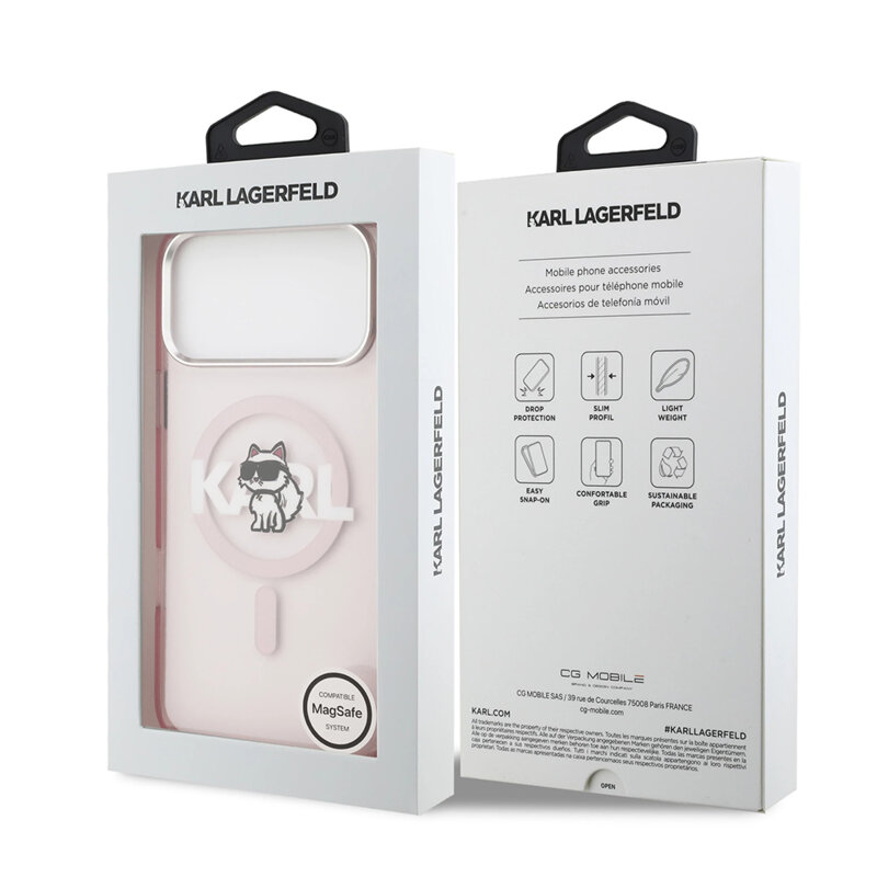Husa iPhone 17 Pro Max Karl Lagerfeld IML Choupette Sketch Logo MagSafe, roz, KLHMP17XHGCHGKBP