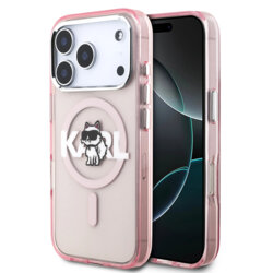 Husa iPhone 17 Pro Karl Lagerfeld IML Choupette Sketch Logo MagSafe, roz, KLHMP17LHGCHGKBP