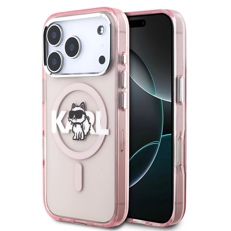 Husa iPhone 17 Pro Karl Lagerfeld IML Choupette Sketch Logo MagSafe, roz, KLHMP17LHGCHGKBP
