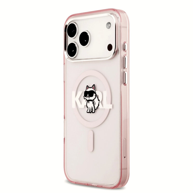 Husa iPhone 17 Pro Karl Lagerfeld IML Choupette Sketch Logo MagSafe, roz, KLHMP17LHGCHGKBP