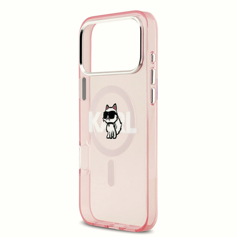 Husa iPhone 17 Pro Karl Lagerfeld IML Choupette Sketch Logo MagSafe, roz, KLHMP17LHGCHGKBP