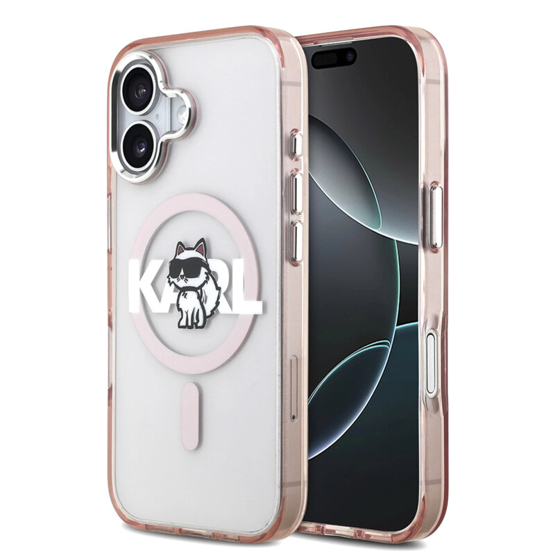 Husa iPhone 17 Karl Lagerfeld IML Choupette Sketch Logo MagSafe, roz, KLHMP17SHGCHGKBP