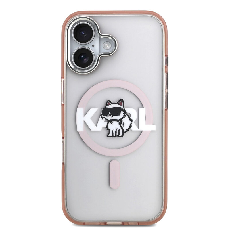 Husa iPhone 17 Karl Lagerfeld IML Choupette Sketch Logo MagSafe, roz, KLHMP17SHGCHGKBP