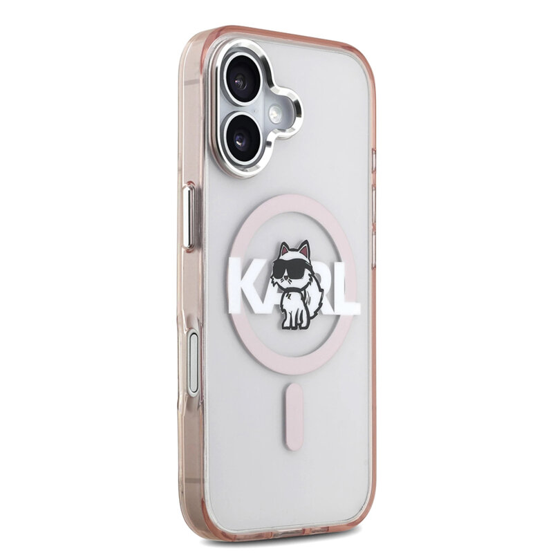 Husa iPhone 17 Karl Lagerfeld IML Choupette Sketch Logo MagSafe, roz, KLHMP17SHGCHGKBP